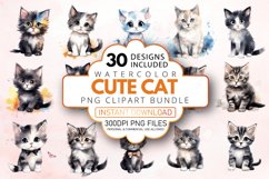 Watercolor Cute Cat Clipart Bundle Product Image 1