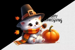 Watercolor cute cat hat pumpkins autumn leaf Happy Thanksgiving quote print 20 oz tumbler skinny mug wrap clipart t-shirt sublimation printable design