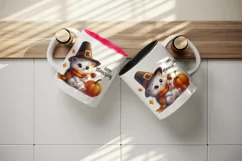 Watercolor cute cat hat pumpkins autumn leaf Happy Thanksgiving quote print 20 oz tumbler skinny mug wrap clipart t-shirt sublimation printable design