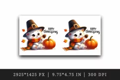 Watercolor cute cat hat pumpkins autumn leaf Happy Thanksgiving quote print 20 oz tumbler skinny mug wrap clipart t-shirt sublimation printable design