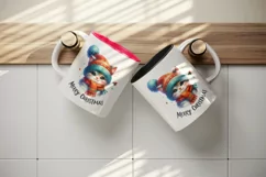 Watercolor cute cat kitten hat scarf Merry Christmas greeting quote print 20 oz tumbler skinny mug wrap clipart t-shirt sublimation printable design