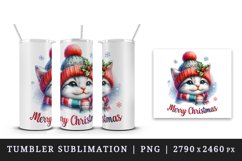 Watercolor cute cat kitten hat scarf Merry Christmas greeting quote print 20 oz tumbler skinny mug wrap clipart t-shirt sublimation printable design