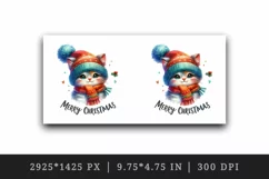 Watercolor cute cat kitten hat scarf Merry Christmas greeting quote print 20 oz tumbler skinny mug wrap clipart t-shirt sublimation printable design