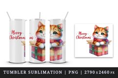 Watercolor cute cat kitten kitty box Merry Christmas greeting quote print 20 oz tumbler skinny mug wrap clipart t-shirt sublimation printable design