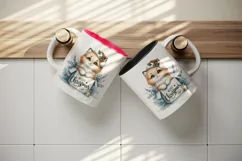 Watercolor cute cat kitten kitty box Merry Christmas greeting quote print 20 oz tumbler skinny mug wrap clipart t-shirt sublimation printable design