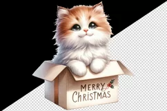 Watercolor cute cat kitten kitty box Merry Christmas greeting quote print 20 oz tumbler skinny mug wrap clipart t-shirt sublimation printable design