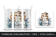 Watercolor cute cat kitten kitty box Merry Christmas greeting quote print 20 oz tumbler skinny mug wrap clipart t-shirt sublimation printable design