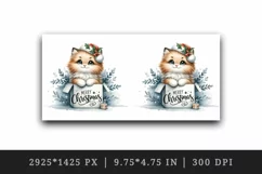 Watercolor cute cat kitten kitty box Merry Christmas greeting quote print 20 oz tumbler skinny mug wrap clipart t-shirt sublimation printable design