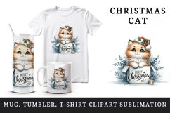 Watercolor cute cat kitten kitty box Merry Christmas greeting quote print 20 oz tumbler skinny mug wrap clipart t-shirt sublimation printable design