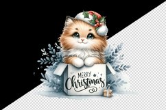 Watercolor cute cat kitten kitty box Merry Christmas greeting quote print 20 oz tumbler skinny mug wrap clipart t-shirt sublimation printable design