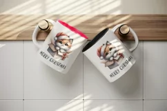 Watercolor cute cat kitten kitty box Merry Christmas greeting quote print 20 oz tumbler skinny mug wrap clipart t-shirt sublimation printable design