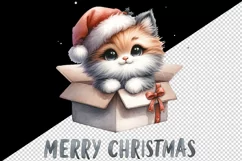 Watercolor cute cat kitten kitty box Merry Christmas greeting quote print 20 oz tumbler skinny mug wrap clipart t-shirt sublimation printable design