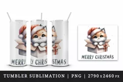 Watercolor cute cat kitten kitty box Merry Christmas greeting quote print 20 oz tumbler skinny mug wrap clipart t-shirt sublimation printable design