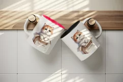 Watercolor cute cat kitten kitty box Merry Christmas greeting quote print 20 oz tumbler skinny mug wrap clipart t-shirt sublimation printable design