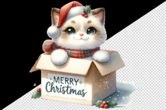 Watercolor cute cat kitten kitty box Merry Christmas greeting quote print 20 oz tumbler skinny mug wrap clipart t-shirt sublimation printable design