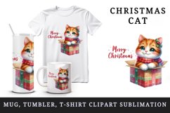 Watercolor cute cat kitten kitty box Merry Christmas greeting quote print 20 oz tumbler skinny mug wrap clipart t-shirt sublimation printable design