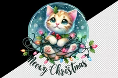 Watercolor cute cat kitten kitty lights Meowy Christmas greeting quote print 20oz tumbler skinny mug wrap clipart t-shirt sublimation printable design