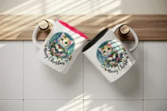 Watercolor cute cat kitten kitty lights Meowy Christmas greeting quote print 20oz tumbler skinny mug wrap clipart t-shirt sublimation printable design