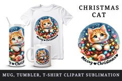 Watercolor cute cat kitten kitty lights Meowy Christmas greeting quote print 20oz tumbler skinny mug wrap clipart t-shirt sublimation printable design