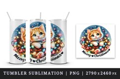 Watercolor cute cat kitten kitty lights Meowy Christmas greeting quote print 20oz tumbler skinny mug wrap clipart t-shirt sublimation printable design