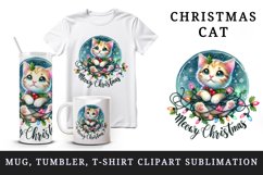 Watercolor cute cat kitten kitty lights Meowy Christmas greeting quote print 20oz tumbler skinny mug wrap clipart t-shirt sublimation printable design