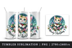 Watercolor cute cat kitten kitty lights Meowy Christmas greeting quote print 20oz tumbler skinny mug wrap clipart t-shirt sublimation printable design