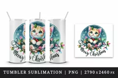 Watercolor cute cat kitten kitty lights Meowy Christmas greeting quote print 20oz tumbler skinny mug wrap clipart t-shirt sublimation printable design