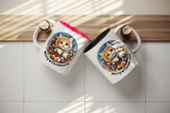 Watercolor cute cat kitten kitty lights Meowy Christmas greeting quote print 20oz tumbler skinny mug wrap clipart t-shirt sublimation printable design