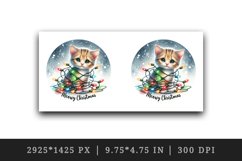 Watercolor cute cat kitten lights Meowy Christmas greeting quote print 20 oz tumbler skinny mug wrap clipart t-shirt sublimation printable design