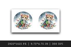 Watercolor cute cat kitten lights Meowy Christmas greeting quote print 20 oz tumbler skinny mug wrap clipart t-shirt sublimation printable design