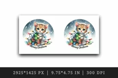 Watercolor cute cat kitten lights Meowy Christmas greeting quote print 20 oz tumbler skinny mug wrap clipart t-shirt sublimation printable design