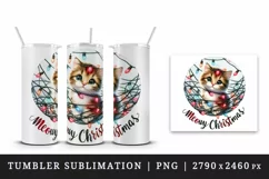 Watercolor cute cat kitten lights Meowy Christmas greeting quote print 20 oz tumbler skinny mug wrap clipart t-shirt sublimation printable design