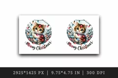 Watercolor cute cat kitten lights Meowy Christmas greeting quote print 20 oz tumbler skinny mug wrap clipart t-shirt sublimation printable design