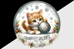 Watercolor cute cat kitten ornament Purrfect Holidays Christmas quote print 20 oz tumbler skinny mug wrap clipart t-shirt sublimation printable design