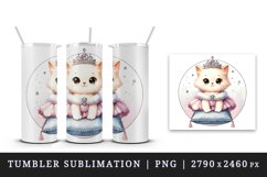 Watercolor cute cat kitten princess tiara fluffy dress on royal cushion print tumbler skinny mug wrap clipart t-shirt sublimation printable design