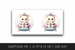 Watercolor cute cat kitten princess tiara fluffy dress on royal cushion print tumbler skinny mug wrap clipart t-shirt sublimation printable design
