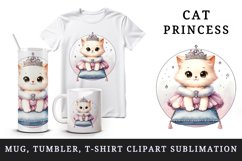 Watercolor cute cat kitten princess tiara fluffy dress on royal cushion print tumbler skinny mug wrap clipart t-shirt sublimation printable design