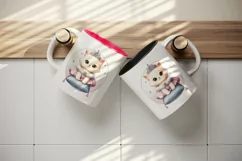 Watercolor cute cat kitten princess tiara fluffy dress on royal cushion print tumbler skinny mug wrap clipart t-shirt sublimation printable design