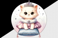 Watercolor cute cat kitten princess tiara fluffy dress on royal cushion print tumbler skinny mug wrap clipart t-shirt sublimation printable design