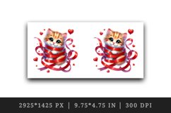 Watercolor cute cat kitten tangled in ribbon hearts love Valentine Day print 20oz tumbler skinny mug wrap clipart t-shirt sublimation printable design