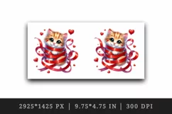 Watercolor cute cat kitten tangled in ribbon hearts love Valentine Day print 20oz tumbler skinny mug wrap clipart t-shirt sublimation printable design