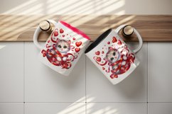 Watercolor cute cat kitten tangled in ribbon hearts love Valentine Day print 20oz tumbler skinny mug wrap clipart t-shirt sublimation printable design