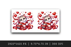 Watercolor cute cat kitten tangled in ribbon hearts love Valentine Day print 20oz tumbler skinny mug wrap clipart t-shirt sublimation printable design