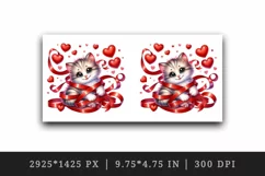 Watercolor cute cat kitten tangled in ribbon hearts love Valentine Day print 20oz tumbler skinny mug wrap clipart t-shirt sublimation printable design