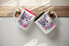 Watercolor cute cat kitty kitten floral pink flowers diamonds sparkle print 20 oz tumbler skinny mug wrap clipart t-shirt sublimation printable design