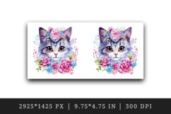 Watercolor cute cat kitty kitten floral pink flowers diamonds sparkle print 20 oz tumbler skinny mug wrap clipart t-shirt sublimation printable design