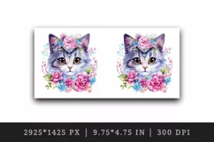 Watercolor cute cat kitty kitten floral pink flowers diamonds sparkle print 20 oz tumbler skinny mug wrap clipart t-shirt sublimation printable design