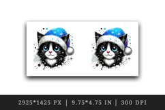 Watercolor cute cat neon blue Santa hat Christmas New Year winter print 20 oz tumbler skinny mug wrap clipart t-shirt sublimation printable design