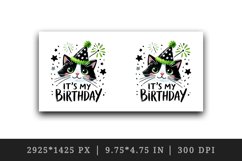Watercolor cute cat party hat neon green sparkles It s My Birthday quote print tumbler skinny mug wrap clipart t-shirt sublimation printable design