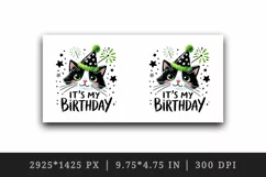 Watercolor cute cat party hat neon green sparkles It s My Birthday quote print tumbler skinny mug wrap clipart t-shirt sublimation printable design